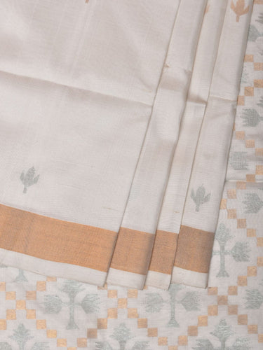 White Uppada Silk Handloom Saree with Jamdani Pallu Design - Global Threads - Distacart